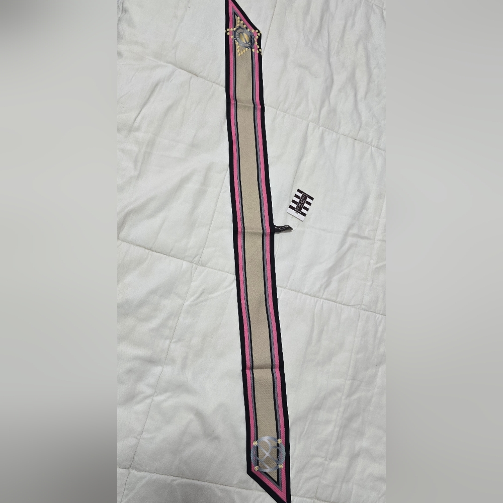 Henri Bendel 30" Monogram Skinny Mini Twilly PINK/TAN Scarf. NEW w Tags - Picture 3 of 4